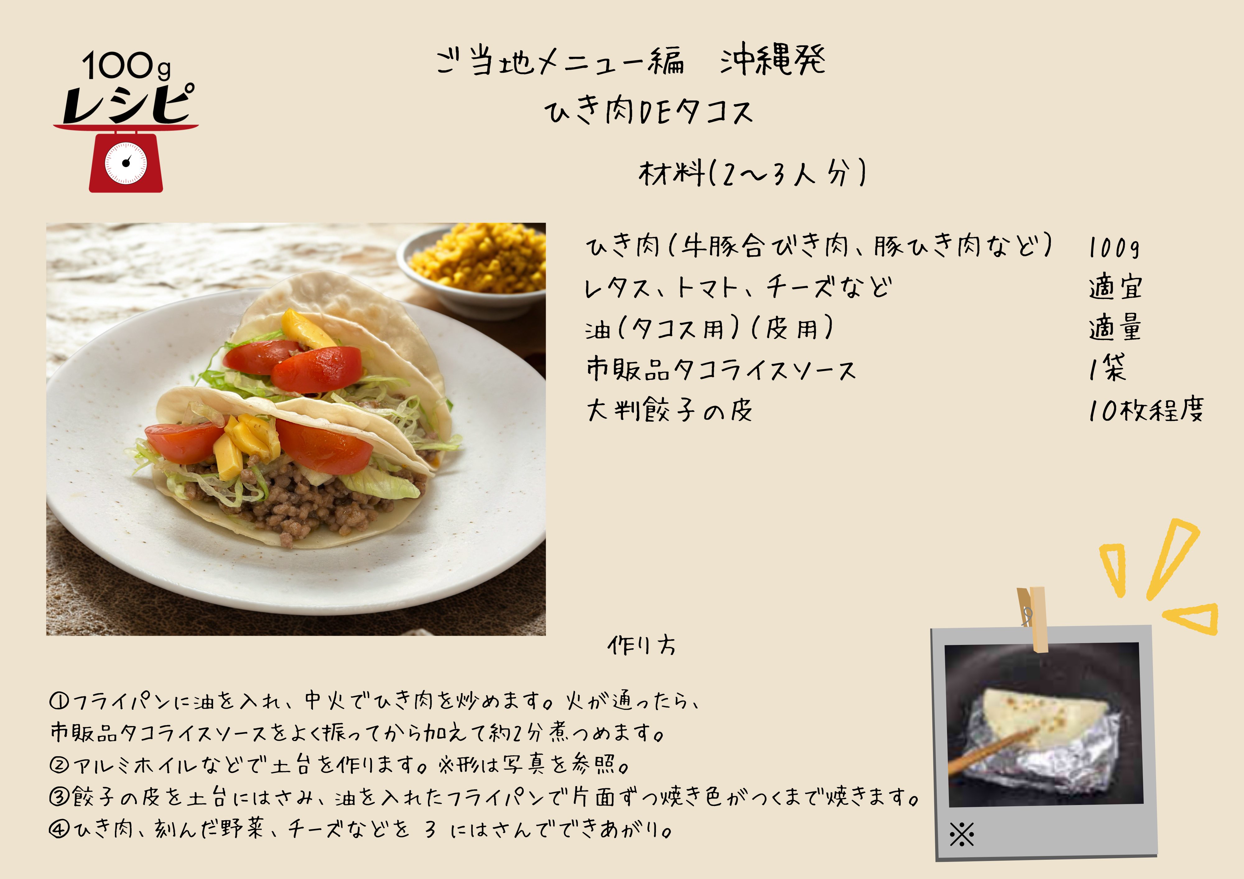 100g レシピ「ひき肉DEタコス」を公開 | 株式会社ニュー・クイック