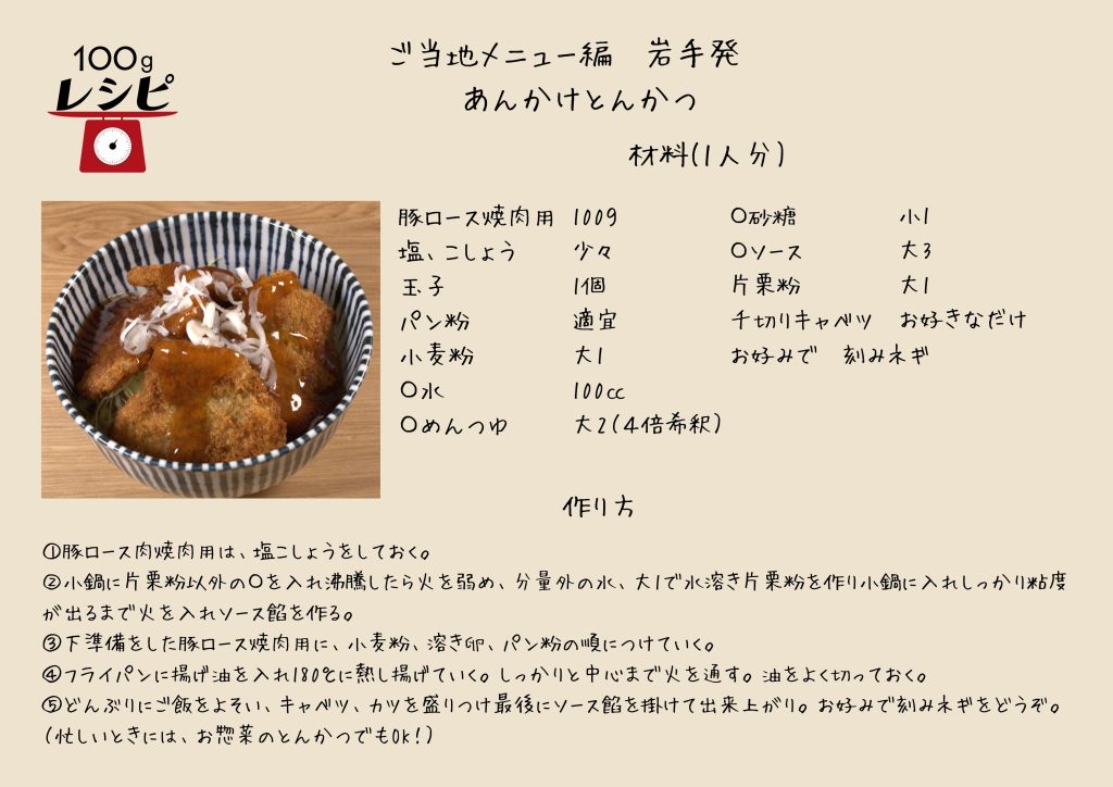 豚ロース肉焼肉用は塩胡椒をしておく。 小鍋に片栗粉以外の〇を入れ、沸騰したら火を弱め、分量外の水、大1で水溶き片栗粉を作り小鍋にしっかり粘度が出るまで火を入れソース餡を作る。 下準備した豚ロース焼肉用に小麦粉や溶き卵、パン粉の順につけていく。 フライパンに揚げ油を入れ、180度に熱し揚げていく。 しっかりと中心まで火を通す。油をよく切っておく。 どんぶりにご飯をよそい、キャベツ、カツを盛り付け、最後にソース餡をかけて出来上がり。